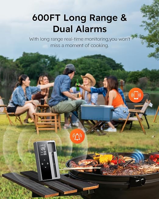 Smart Bluetooth Wireless Meat Thermometer Digital, Standalone Base | 6 Sensors Accuracy, Instant Read Food Thermometer for Cooking, Kitchen, BBQ, Grill, Oven, Smoker, Grey