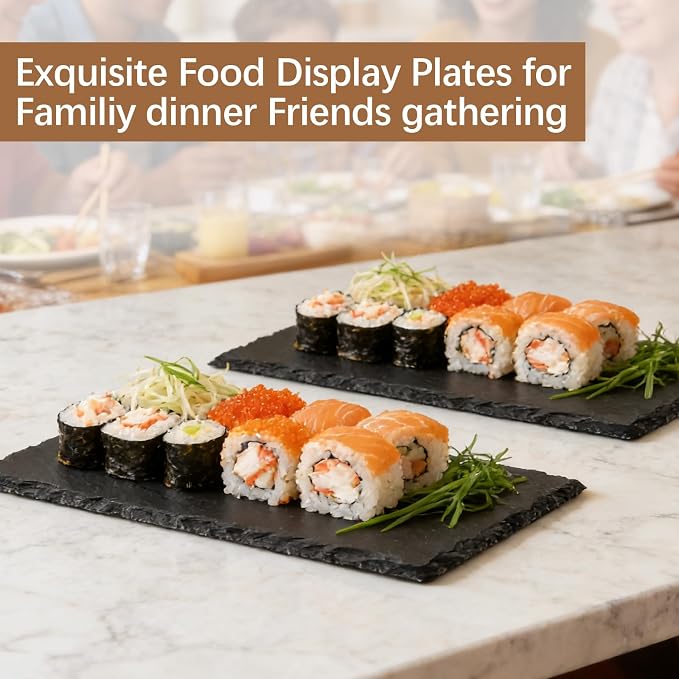 6 Pack 9inch*6inch Slate Cheese Board Natural Sushi Placemat Stone Charcuterie Platter Food Contact Safe Stone Slate for Laser Engraving,Suitable for Party, Gift, Fruit, Meat, Wedding