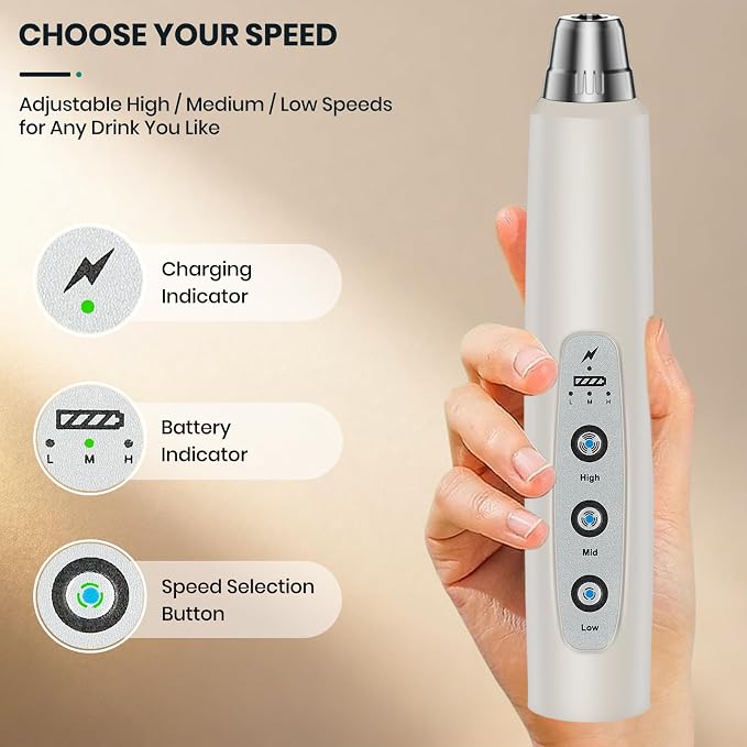 Colarlemo Milk Frother Handheld Rechargeable with Stand, Frother Wand Drink Mixer Electric Whisk for Coffee, Detachable With 3 Stainless Whisks, Hand Mixer for Lattes, Cappuccino, Matcha, Egg, Beige