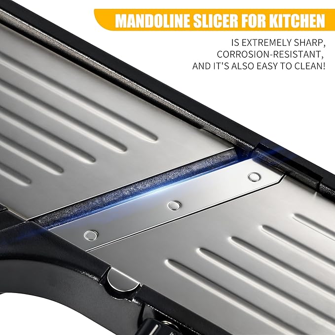 -BINGBING- Mandoline Slicer for Kitchen, 7-in-1 Adjustable Vegetable Slicer | Stainless Steel Food slicer, Adjustable Blade, Slices, Julienne, Waffle and French Fries Cut, Includes Gloves and Brush