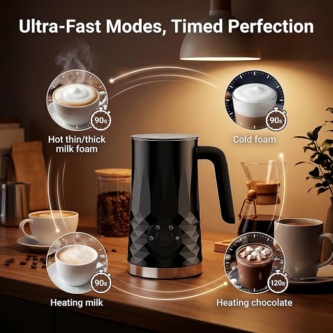 COFUN Milk Frother, 4-in-1 Electric Milk Frother and Steamer | 11.8oz Automatic Hot & Cold Foam Maker, Dishwasher Safe, Quiet Operation for Coffee, Latte, Cappuccino, Hot Chocolate (Black)