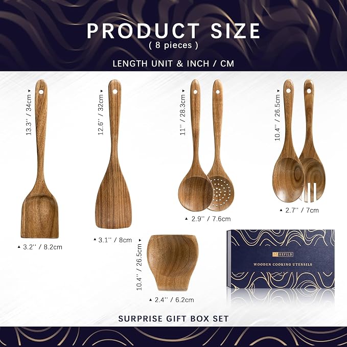 Wooden Spoons for Cooking, 7-Piece Acacia Wood Utensil Gift Set | Spoons and spatulas stir, mix, flip and serve; gift-ready box makes it ideal for housewarmings, weddings and new kitchens.