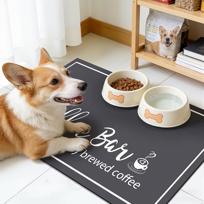 Findosom Dish Drying Mat, 18" x 24" Super Absorbent & Hide Stain Coffee Mat, Cuttable Drying Mat for Kitchen Counter, Coffee Bar Accessories, Under Dish Rack, Coffee Maker, Espresso Machine, DarkGrey
