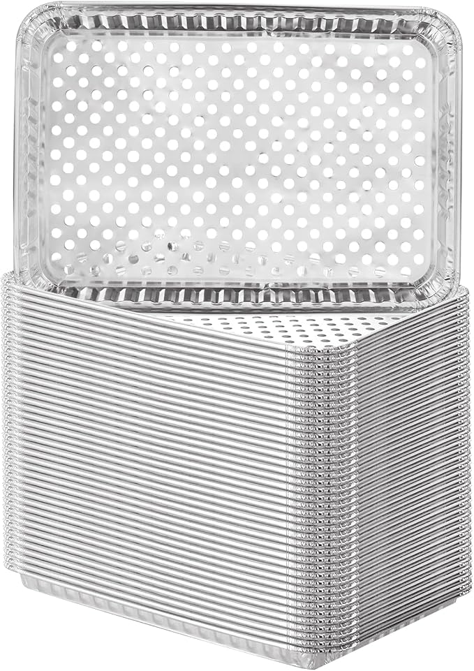 ABuff 20 Pack Disposable Aluminum Foil Grill Topper Pans with Holes, Perforated Grill Grate Liners Trays for Outdoor Grills, BBQ Grill Accessories for Outdoor Cooking and Camping, 16.2 x11.7 Inch