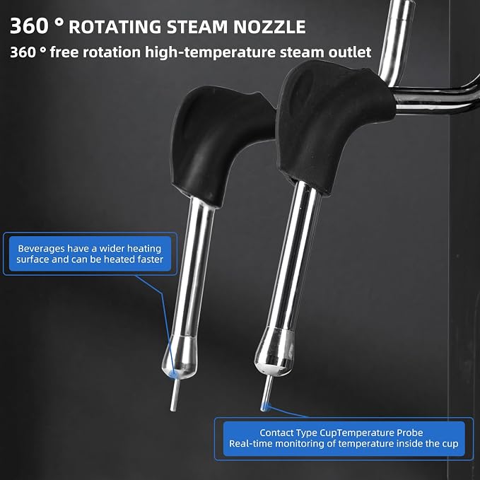 Commercial Milk Frother, 2-Wand Automatic Steam Boiling Water Machine 110V 2200W Electric Steam Milk Frothing Machine Coffee Milk Foam Machine with LED Display for Tea Coffee Shop