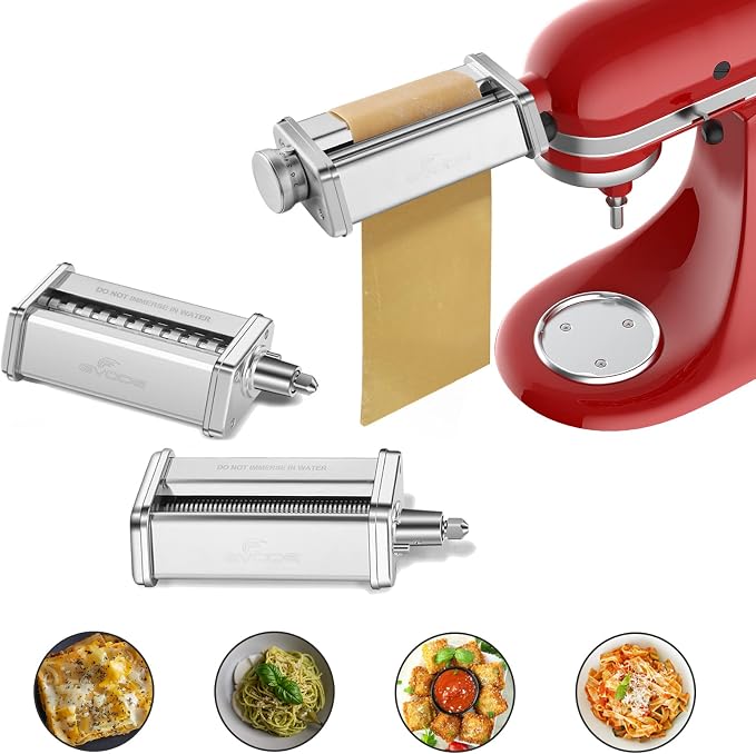 GVODE 3Pcs Pasta Attachment for KitchenAid Stand Mixer, 304 Stainless Steel | Pasta Maker Attachment Set with Pasta Roller, Spaghetti Cutter and Fettuccine Cutter, Fits all Household KitchenAid Mixer