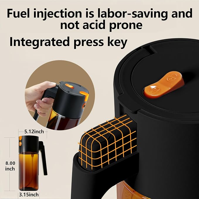 17oz/500ml Leak-Proof Glass Olive Oil Sprayer for Cooking, Fine Mist & Pour | 2 in 1 Oil Dispenser and Sprayer, Switch Between Fine Mist & Precision Pour for Air Fryer, BBQ, Salad, Baking - Black