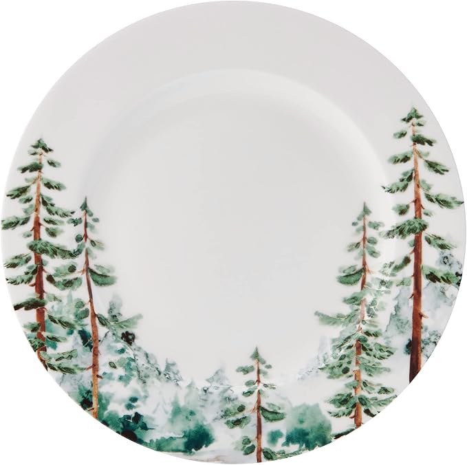 Mikasa Watercolor Forest Bone China Lightweight Chip Resistant 16 Piece Dinnerware Set, Service for 4, White