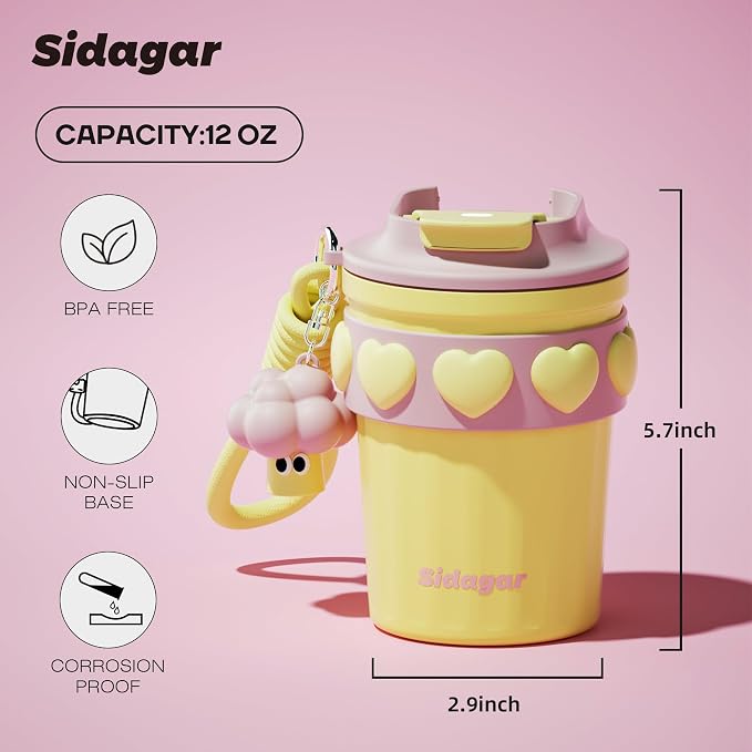 SDGA+ 12 oz Travel Coffee Mug Spill Proof Leak Proof, Stainless Steel Thermal Coffee Cup with Lid, Resuable Cup for Hot and Cold, Portable Tumbler for Women, Golden Sorbet