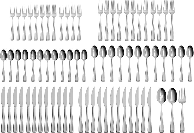 Oneida Moda 75-Piece 18/10 Silverware Set for 12, Flatware | silver, dishwasher safe | includes knives, forks, and spoons | heavy duty, cutlery set, utensil set, wedding silverware