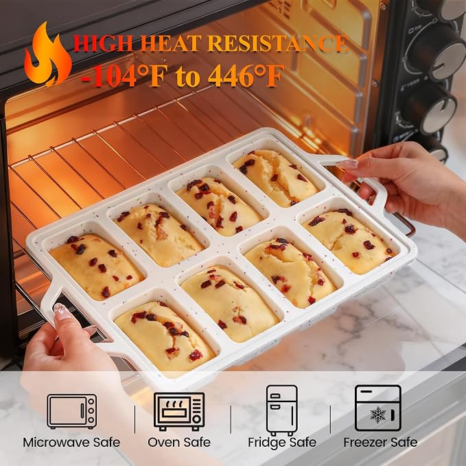 Metal Reinforced Silicone Mini Loaf Pan, 8-Cavity Nonstick Mini Bread Pans | BPA Free, Oven Dishwasher Safe, Food-Grade Silicone, 1 Pack, for Baking Banana Bread, Cakes, Brownies, Meatloaf