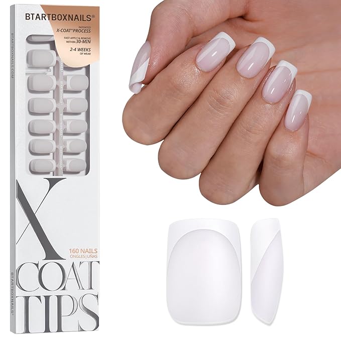 BTArtboxnails XCOATTIPS White French Tip Press On Nails, S Square, White | Lamp-Curable 4-Week Wear, Salon Quality Value at Home, Natural Nail Look, Easy-to-Apply for Beginners, 160ct Nail Tips Only
