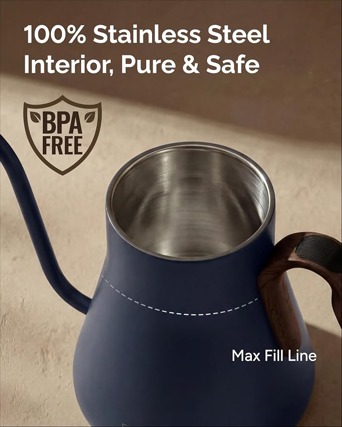INTASTING Gooseneck Electric Kettle, ±1℉ Temperature Control, Stainless Steel Inner, Quick Heating, for Pour Over Coffee, Brew Tea, Boil Hot Water, 0.9L (Navy Blue)