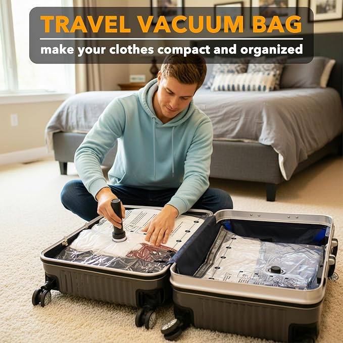 SpaceAid Travel Vacuum Bags for Luggage with Electric Pump, 27 Pack Vacuum Seal Bags for Clothing Travel, Space Saver Compression Bag for Backpack and Suitcase