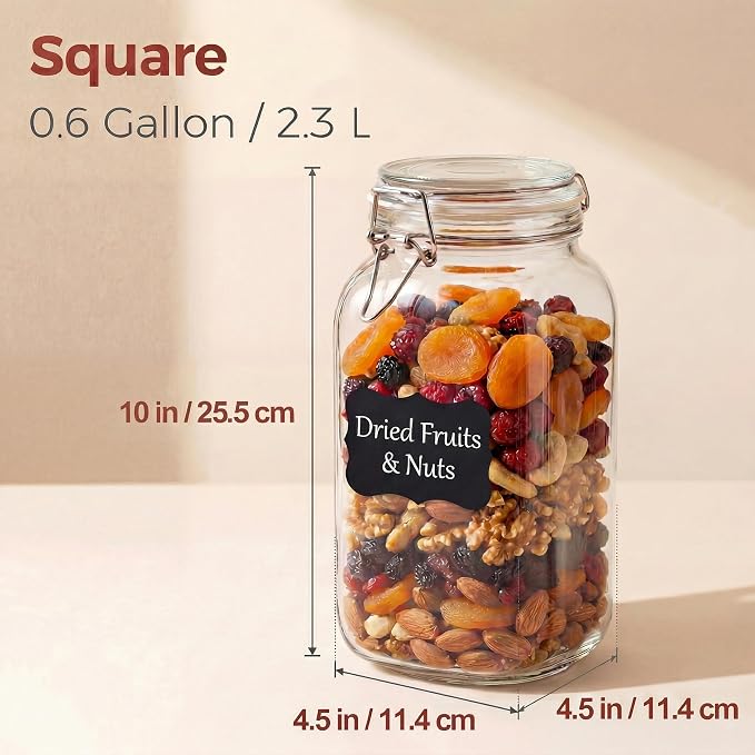 78oz Large Square Glass Jars with Airtight Lids, Wide Mouth Mason Jars 3P | Air Tight Glass Food Storage Containers with Lids Keep Food Dry & Fresh, Best Canister for Flour, Sugar, Cereal, Rice, Coffee
