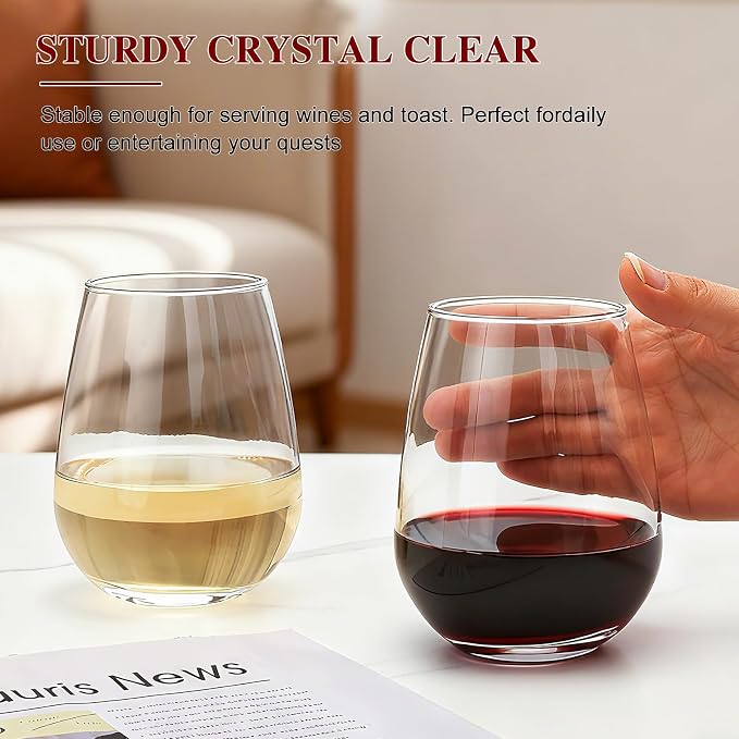 Stemless Wine Glasses Set of 12,16oz Crystal Red White Wine Glass