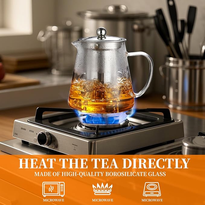 Glass Teapot with Stainless Steel Infuser, Borosilicate Tea Kettle, Clear Tea Maker for Loose Leaf Tea (550ML)