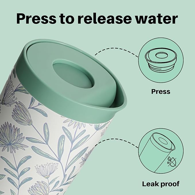 BOTTLE BOTTLE Insulated Coffee Tumbler with Push Button Lid 12oz | Flourishing Flowers,Leakproof,Stainless Steel Travel Mug,Keeps Drinks Hot & Cold for 6 Hours,for Office & On the Go
