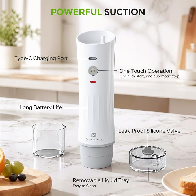 ShinePick Vacuum Sealer for Food, Powerful Handheld Food Saver Machine Compact Vacuum Sealer Machine with Visible Water Tank & 15 Reusable Sealer Bags for Kitchen, Travel & Outdoor