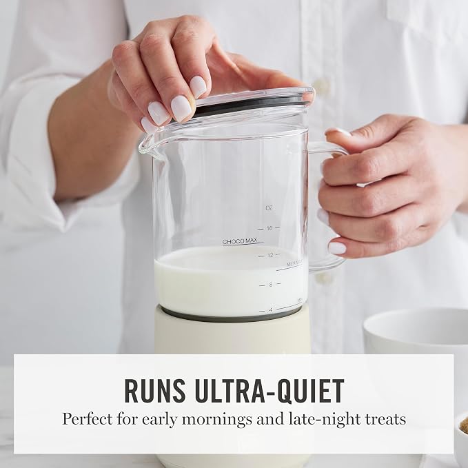 Martha Stewart 10oz Milk Frother & Steamer, 4 Presets, 300ml Glass Pitcher | Light, Dense, Cold Foam & Hot Chocolate, Ready in 90 Seconds, Cordless Pouring, Runs Quiet, Almond, Soy & Oat Milk, Linen