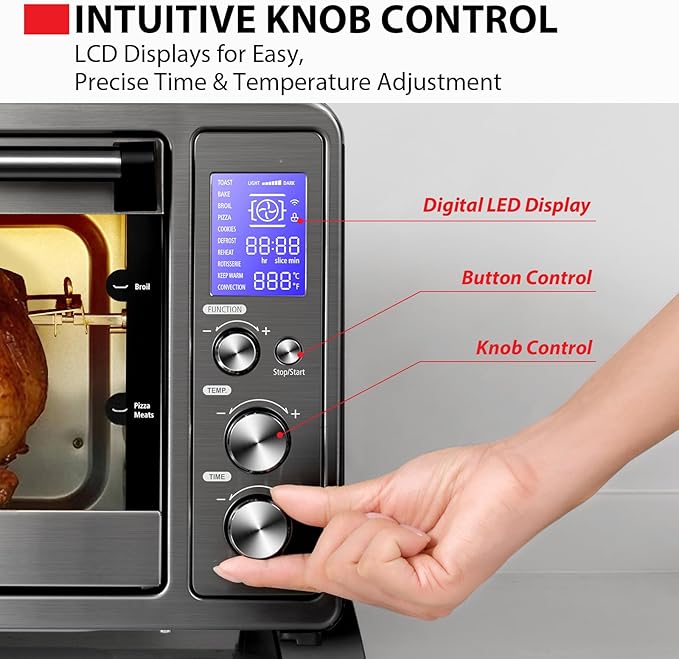 TOSHIBA 10-in-1 Convection Toaster Oven, 6-Slice Countertop Oven, 1500W | Bake, Broil, Rotisserie & Pizza Functions, LCD Knob Controls, 6 Accessories, with Toast, 1500W, Black Stainless Steel