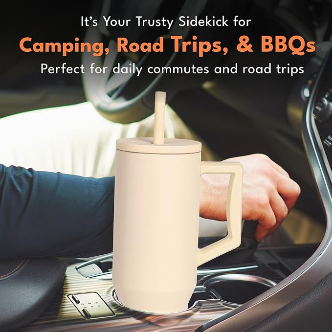Elemental Spill Proof 40oz Insulated Tumbler with Handle & Straw Travel Mug | Stainless Steel Commuter Travel Coffee Mug for Cold Beverages, Includes 2 Straws & a Spill Proof Lid for Everyday Use
