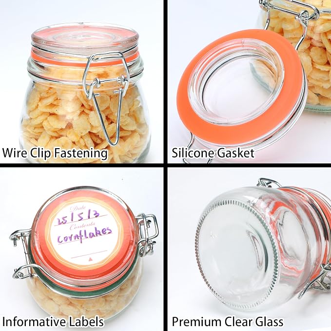 Flrolove 5oz 6pack Small Glass Jars with Airtight Lid, Glass Spice Jars | Mini Glass Food Storage Containers with Lids, Mason Jars for Cereal, Flour, Cookie, Spice, Honey, Herbs, Wedding Favors