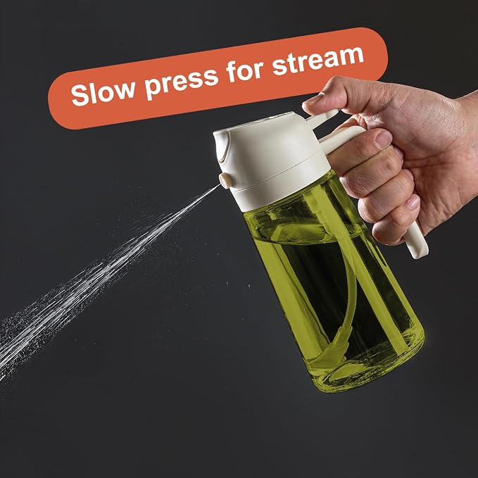 CXINYI - 16oz/470ml Olive Oil Dispenser for Kitchen with Stickers - 2 in 1 Olive Oil Sprayer for Cooking, Air Fryer, and Salad, Black&White (Light-Proof Kitchen Gadget)