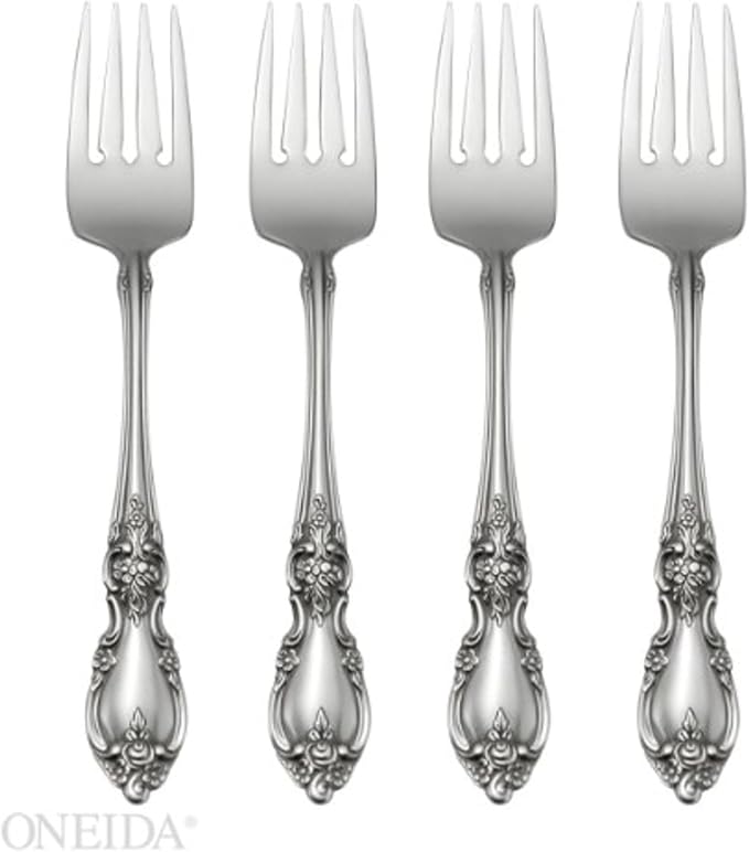 Oneida Louisiana Salad Forks Silverware Set for 4, Flatware | mirror finish, dishwasher safe | cutlery set for kitchen and dining, utensil set, wedding silverware, heavy duty