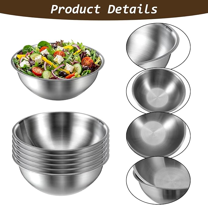 12 Pcs Stainless Steel Mixing Bowls with Graduations Metal Bowl Set Reusable Baking Food Storage Containers for Baking Cooking Salad Prep Storage Silver 9 x 3.5 Inch