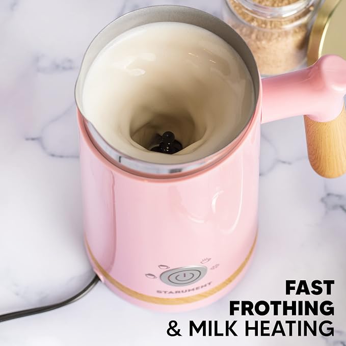 Electric Milk Frother - Automatic Foamer & Heater for Coffee, Latte, Cappuccino, Other Creamy Drinks 4 Settings Cold Foam, Airy Dense Foam Warm Easy to Use, Pink, 8x4x5 inches (MS-MF)