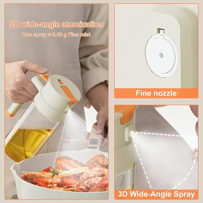 650ml/22oz Oil Sprayer for Cooking, 2 in 1 Glass Olive Oil Sprayer, Food Grade Premium Spray Bottle for Salad, Frying, BBQ 2026 Upgrade (Off-White)