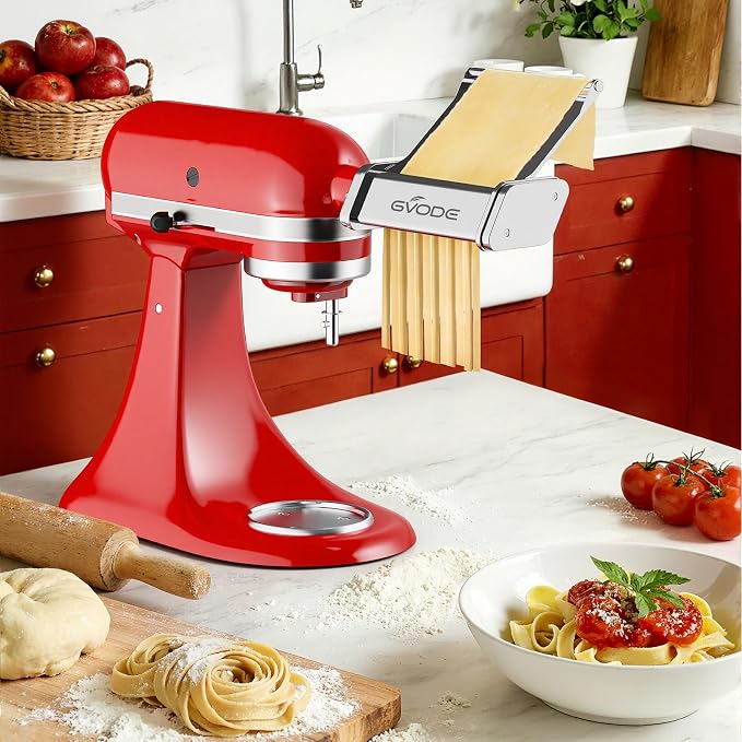 GVODE 3Pcs Pasta Attachment for KitchenAid Stand Mixer, All Stainless Steel | Pasta Maker KitchenAid Attachment with Detachable Metal Plate, Includes Pasta Sheet Roller, Spaghetti and Fettuccine Cutter