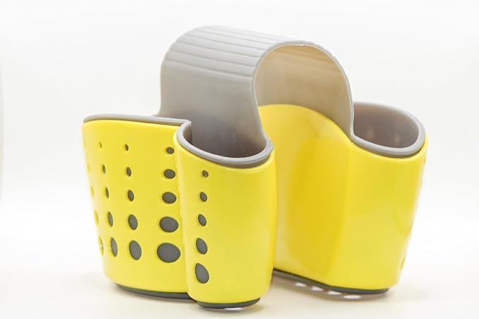 Crazy Chef Sink Caddy Sponge Holder- Kitchen Sink Soap Holder-Plastic Saddle Faucet Caddy-Sink Organizer for Brushes, Sponges, Soap, Utensils (Yellow)