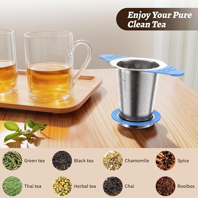 Tea Infuser for Loose Leaf Tea,18/8 Stainless Steel Tea Infuser with Heat Proof Silicone Handles,Extra Fine Mesh Tea Strainers Filter Fine Tea Leaves Effectively,Fits TeaPots/Mugs -Blue