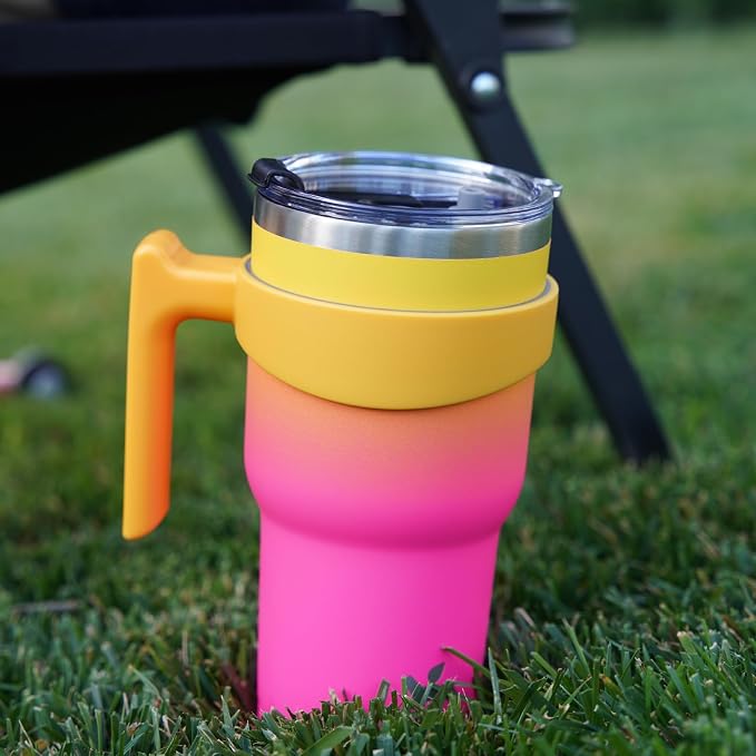 Konokyo 30 oz Tumbler with Handle and Straw, Insulated Travel Mug | Rainbow; BPA-free, leak-proof tumbler with 2 lids, 2 straws, cup holder fit for coffee, office, travel & daily use
