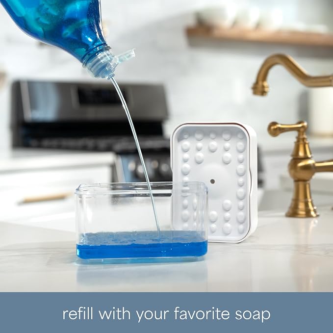 S&T INC. Dish Soap Dispenser and Sponge Holder, Matte White | Holds 13 Fluid Ounces, Sponge Included, Anti-Slid Feet, Push to Dispense Perfect Amount of Dish Soap