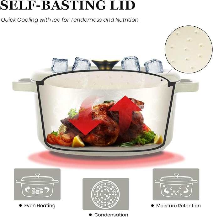 Overmont Enameled Cast Iron Dutch Oven - 5QT Pot with Lid Recipe Potholders | Pre-Seasoned Dutch Oven with Moisture-Sealing Lid, Oven Safe to 500°F, Heavy-Duty Cookware for Braising Stews Roasting Baking