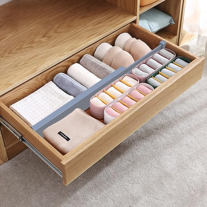 Bamboo Drawer Dividers Organizers, Expandable Drawer Separators Splitter,17-22 inches Long Adjustable Spring-loaded Organizer for Large Utensil, Clothes, Tools Drawers (Grey)