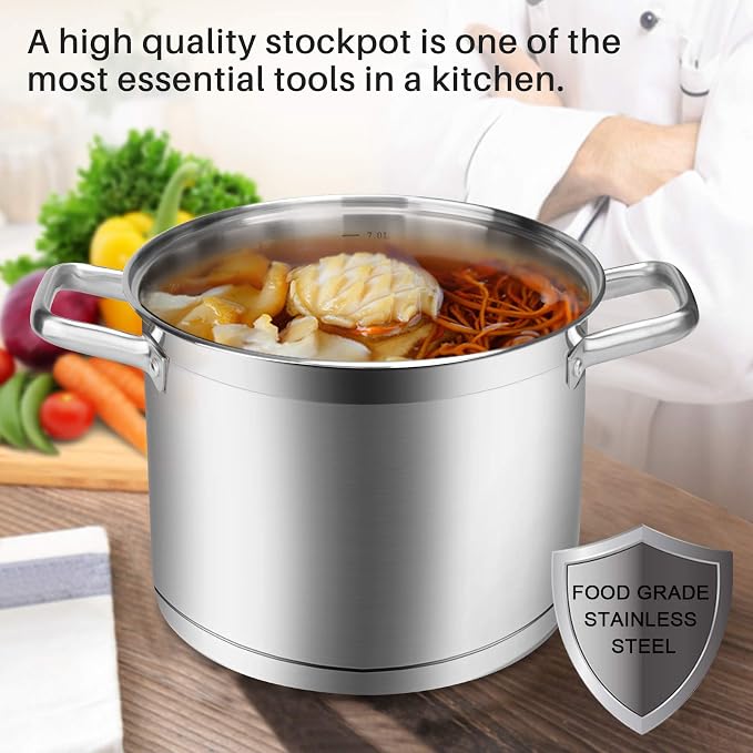 Duxtop Stainless Steel Stock Pot with Lid, 8.6 Qt Induction Cooking Pot | Stockpot with Stay-Cool Handle, Large Batch Meals, Generous Capacity for Family Cooking Needs