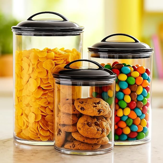 Food Storage Containers, BPA Free Airtight Canisters for Cereal, Pasta, Sugar, Coffee, Flour, Cookies, Loose Tea, for Kitchen Organization by Reston Lloyd, Set of 3, Charcoal Gray