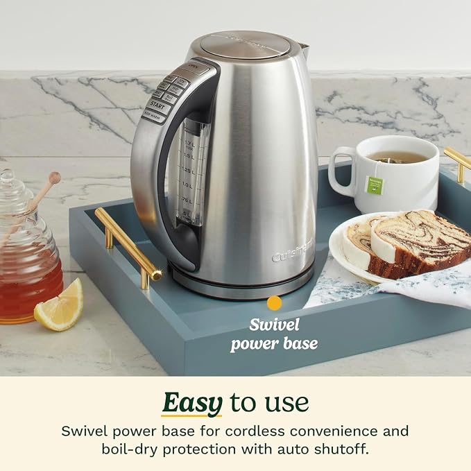 Cuisinart PerfecTemp 1.7-Liter Electric Kettle, Cordless Electric Tea Kettle, 1500W for Fast Heat-Up, 6 Preset Temperatures, 30-Minute Keep Warm, Stay Cool Nonslip Handle, Red Stainless