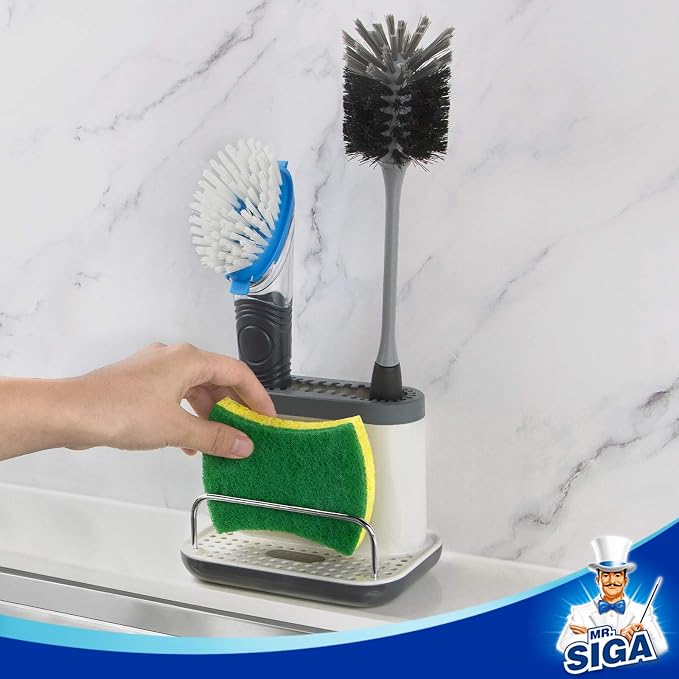 MR.SIGA Sink Caddy, Kitchen Sink Organizer Sponge Holder with Drip Tray | Kitchen sink caddy organizer, keeps sink tidy