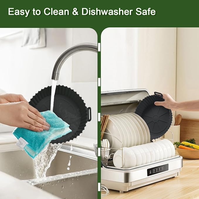 3 Pack Air Fryer Silicone Liners, 8Inch Airfryer Liners, AirFryer Basket Liner, Reusable Food Grade Air Fryers Basket Pots Oven Liner Baking Tray, Air Fryer Silicone Mat Accessories Kitchen
