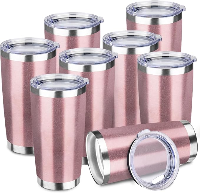 StarSpeed 8 Pack 20oz Stainless Steel Travel Coffee Tumbler,Rose Gold | Travel Coffee Mug Bulk,Spill-proof Lid,Double Wall,BPA-free Travel Cups,Insulated Cup Fits Car Cupholders