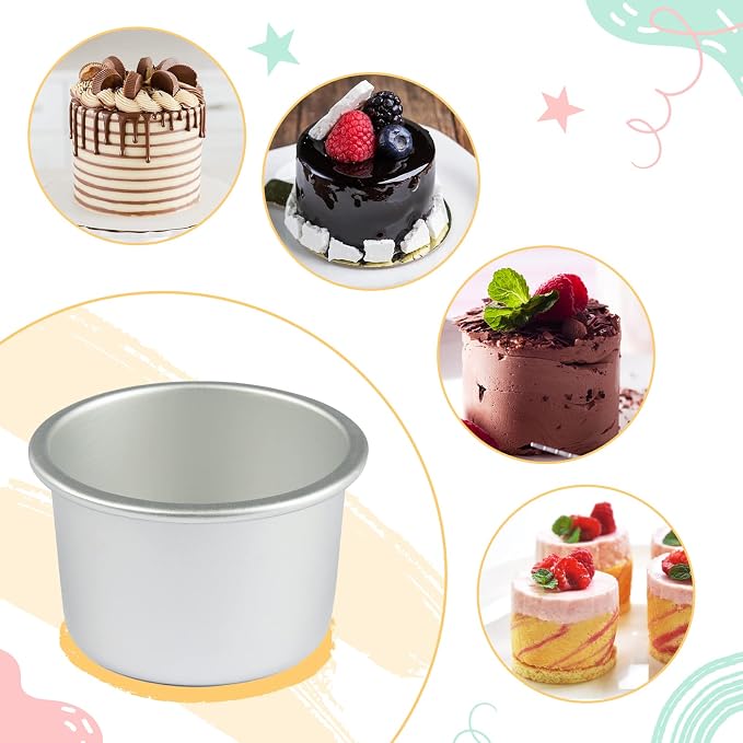 5 Pieces 2Inch Round Mini Cake Pan with Removable Bottom Aluminum Alloy Small Cheesecake Baking Tray Non-Stick Bread Pizza Chiffon Fondant Mold DIY Cooking Tools, Silver