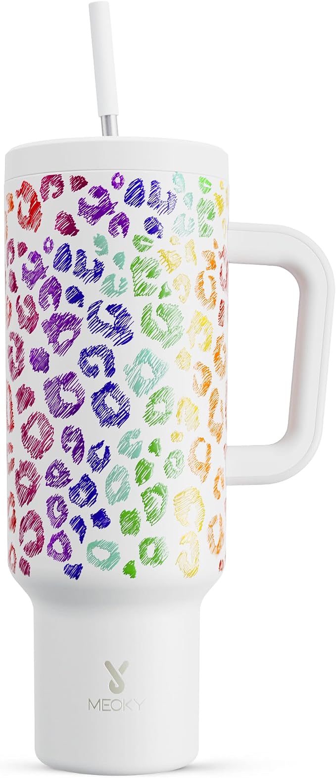 Meoky 50 oz Tumbler with Handle, Tumbler with Lid and Straw, Insulated Stainless Steel Travel Mug, 100% Leak-proof, Keeps Cold for 36 Hours or Hot for 12 Hours (Kiss)