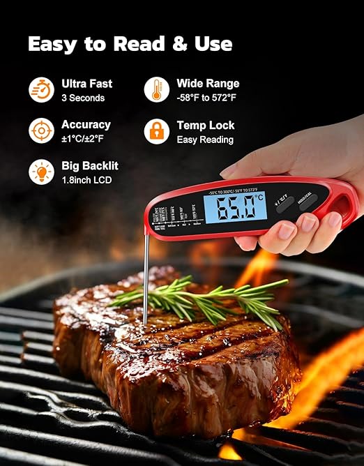 Instant Read Meat Thermometer Digital with Dual Probe | Large Backlit, Calibration, Food Thermometer for Cooking, Grilling, Smoker, BBQ, Candy, Oil Fry, Kitchen, Gifts for Men