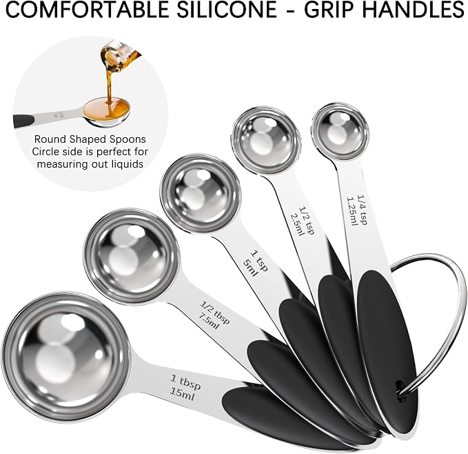 Stainless Steel Measuring Cups and Spoons Set with Silicone Handle – Nesting Design for Space-Saving, Heavy Duty & Dishwasher Safe for Dry/Liquid Ingredients, Cooking & Baking (12)