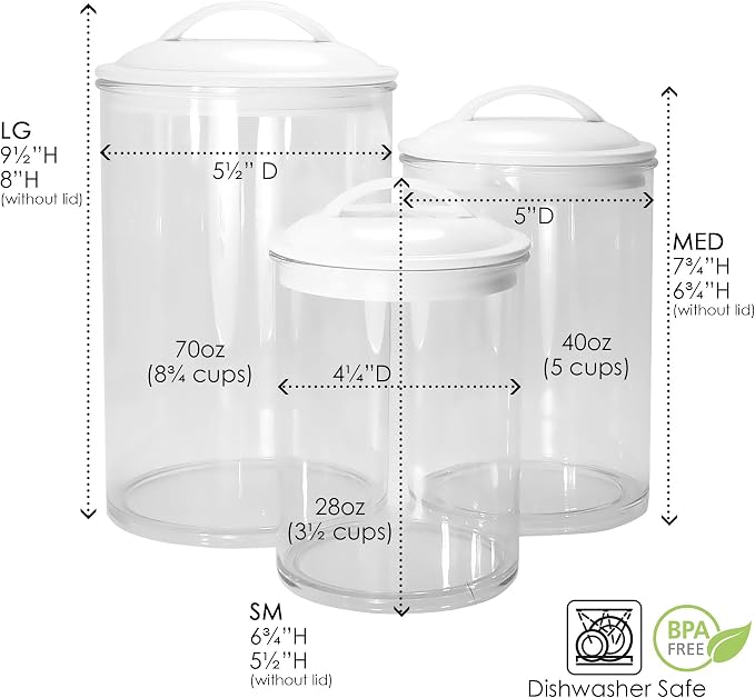 Food Storage Containers, BPA Free Airtight Canisters for Cereal, Pasta, Sugar, Coffee, Flour, Cookies, Loose Tea, for Kitchen Organization, Set of 3 by Reston Lloyd, Seafoam